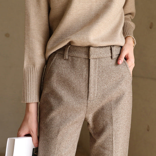 Dames Pantalon | Wolmix Broek met Hoge Taille