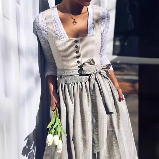 Oktoberfest Dirndl Jurk Dames Grijs & Strikceintuur