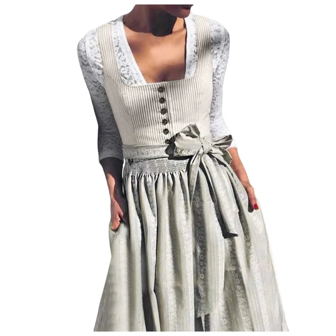 Oktoberfest Dirndl Jurk Dames Grijs & Strikceintuur