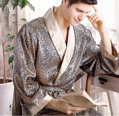 Luxe Heren Kimono – Elegante Satijnen Badjas met Oosters Design