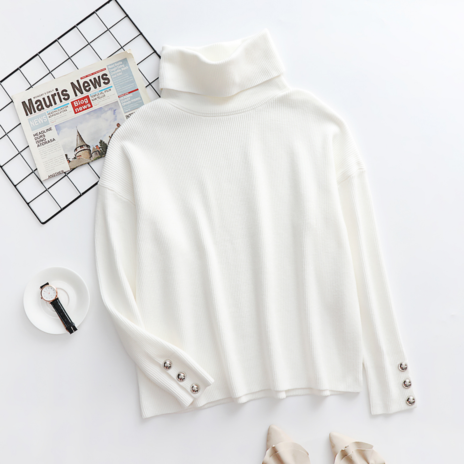 Elegante Dames Coltrui – Warme Oversized Trui met Knoopdetails