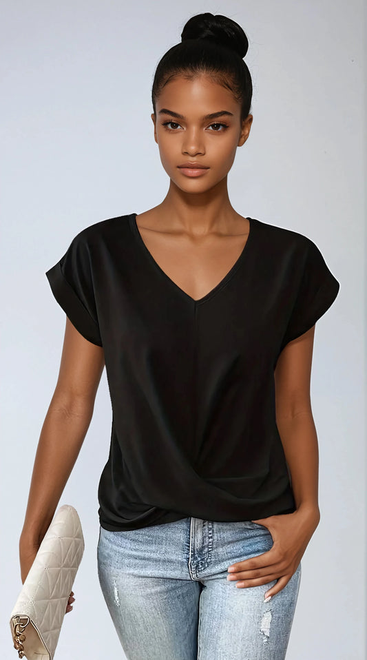 Sofia Shirt Dames | V-Hals Blouse met Korte Mouwen