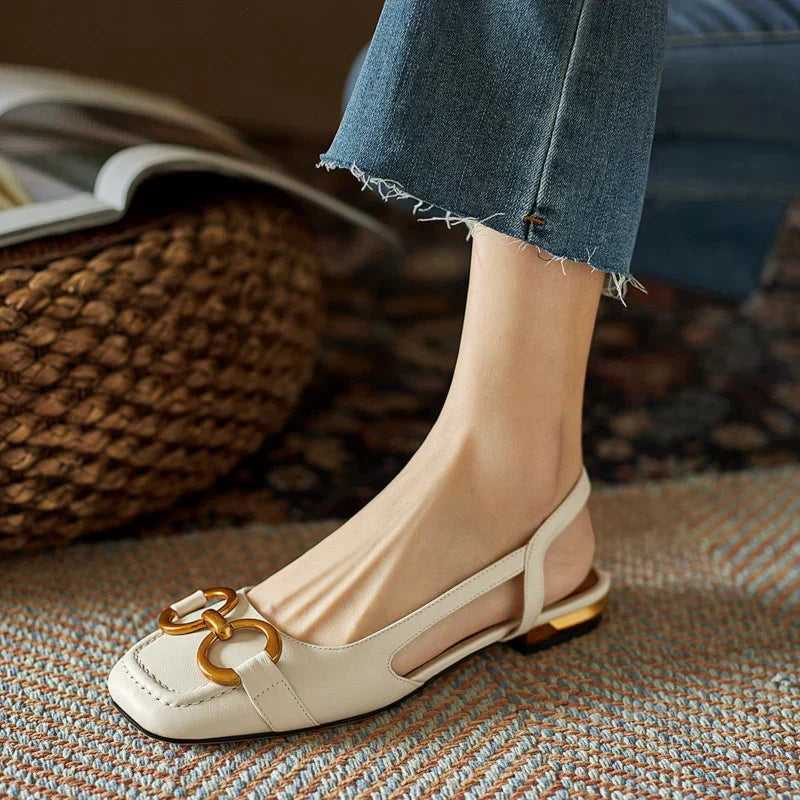 Pumps Dames | Slingback met Vierkante Neus & Gouden Kettingdetail