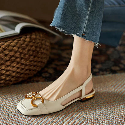 Pumps Dames | Slingback met Vierkante Neus & Gouden Kettingdetail