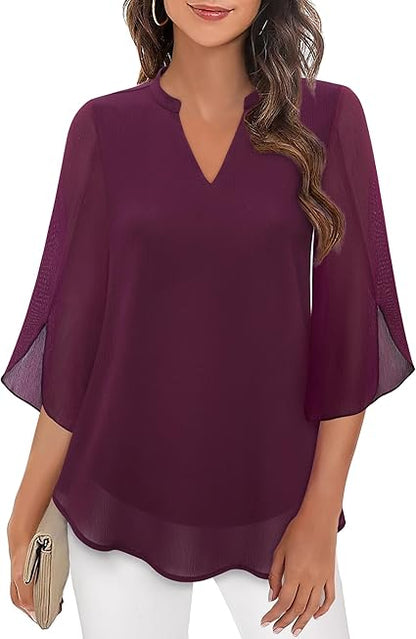 Elena Blouse Dames | V-Hals met Wijde Mouwen