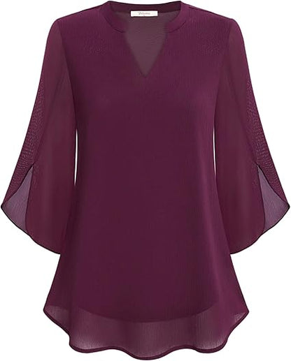 Elena Blouse Dames | V-Hals met Wijde Mouwen