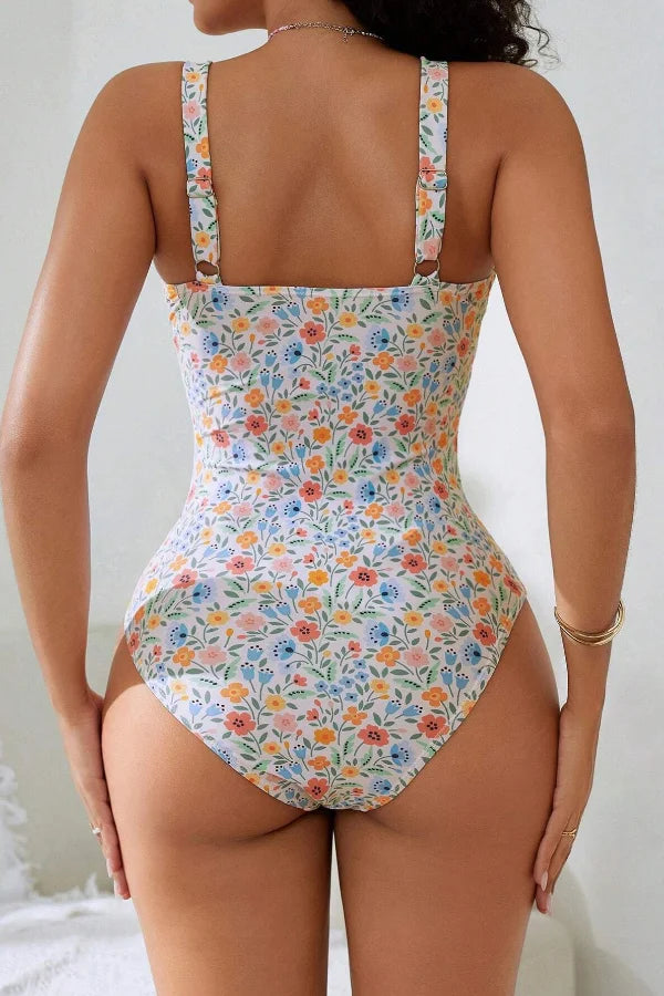 Badpak Dames | Bloemenprint met Vierkante Halslijn