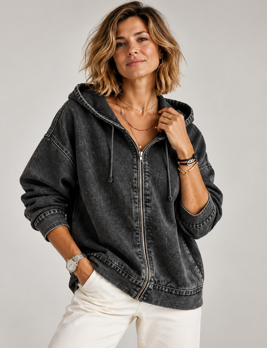 Dames Hoodie | Volledige Rits & Gewassen Look