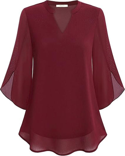 Elena Blouse Dames | V-Hals met Wijde Mouwen