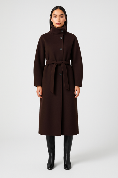 Lange Dames Manteljas | Minimalistische Ontwerp & Hoogsluitende Kraag