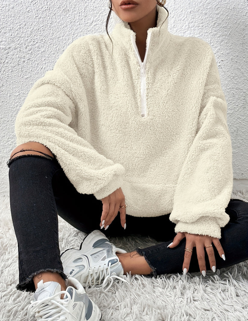 Melina | Zachte Fleece Trui met Halve Rits