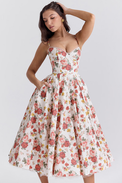 Elegante satijnen midi-jurk met tule rok en verstelbare bandjes, ideaal voor bruiloften, gala’s en speciale gelegenheden