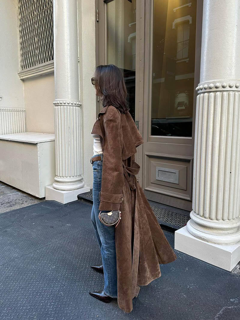 Sienna - Lange Bruine Suede Jas