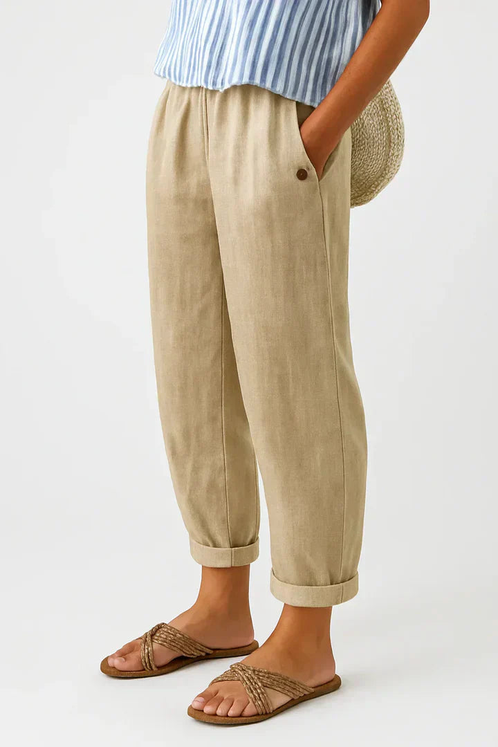 Leinenhose Damen | Elastischer Bund & Umschlag am Saum