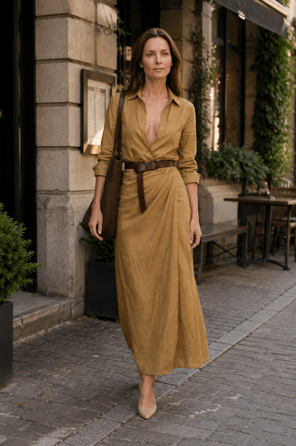Maxikleid Damen | Blusenkleid mit Wickelrock & V-Ausschnitt