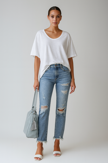 Ripped Jeans Dames| Hoge Taille Skinny Stretch