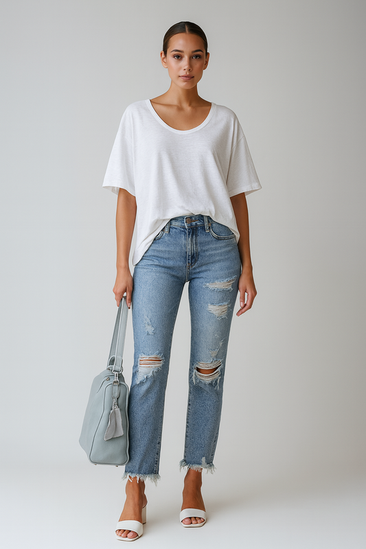 Ripped Jeans Dames| Hoge Taille Skinny Stretch