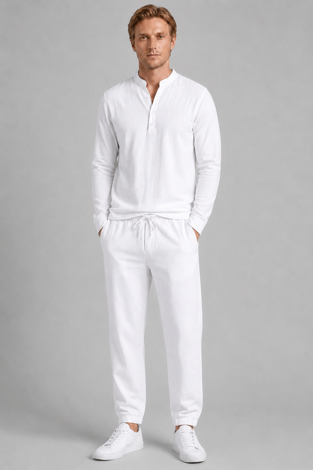 Herren Sommer-Set mit Stehkragen und Relaxed Fit Hose | Zweiteilig