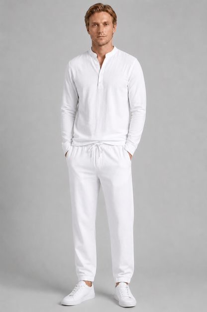 Herren Sommer-Set mit Stehkragen und Relaxed Fit Hose | Zweiteilig
