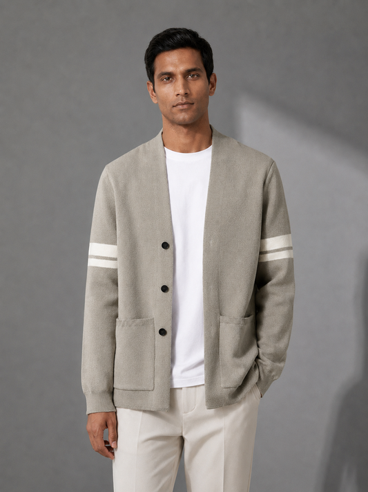 Men’s Vest With Button Closure, Round Neck, Long Sleeves | Knitted