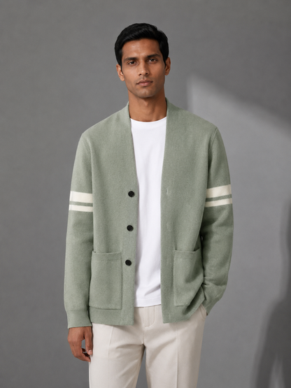 Men’s Vest With Button Closure, Round Neck, Long Sleeves | Knitted