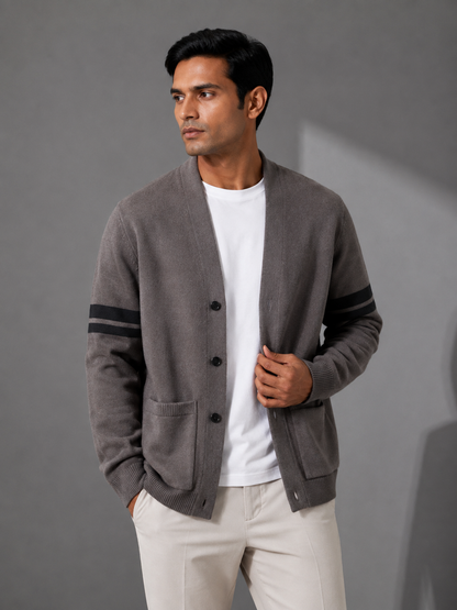 Men’s Vest With Button Closure, Round Neck, Long Sleeves | Knitted