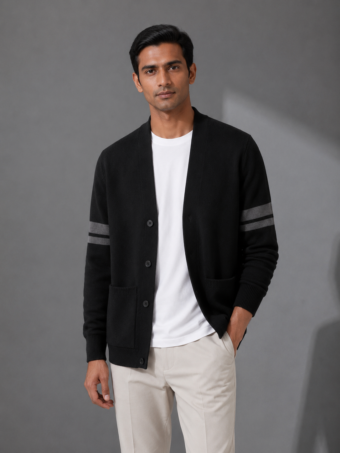 Men’s Vest With Button Closure, Round Neck, Long Sleeves | Knitted