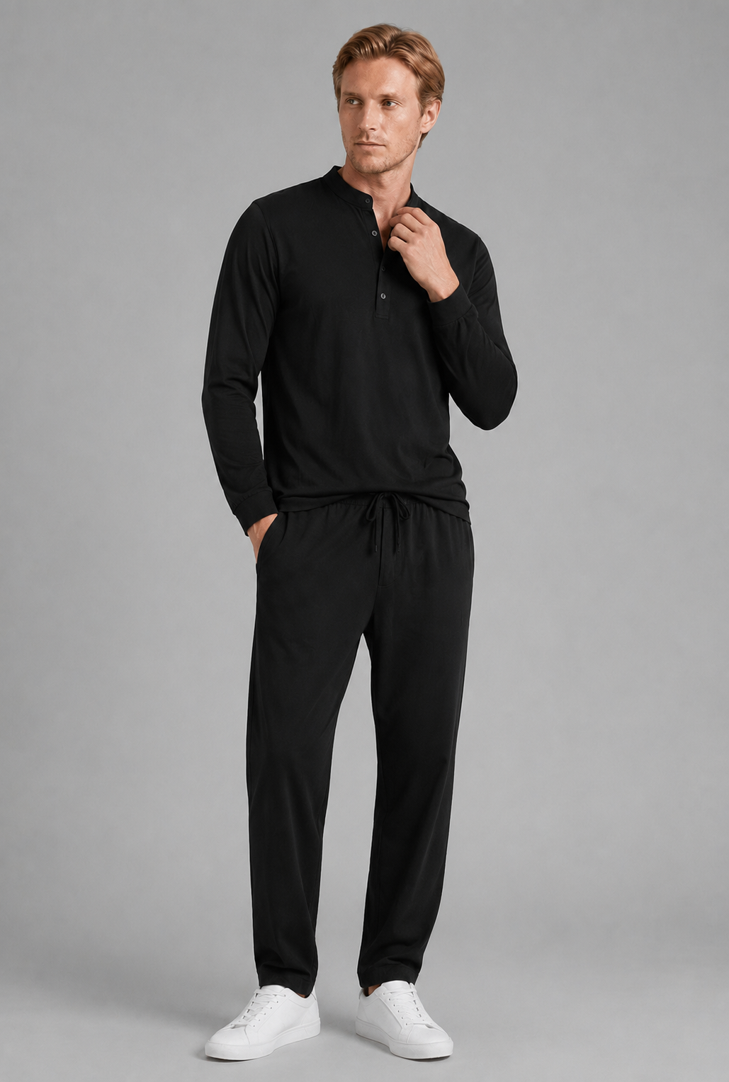 Herren Sommer-Set mit Stehkragen und Relaxed Fit Hose | Zweiteilig