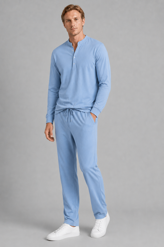 Herren Sommer-Set mit Stehkragen und Relaxed Fit Hose | Zweiteilig
