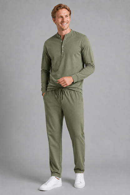 Herren Sommer-Set mit Stehkragen und Relaxed Fit Hose | Zweiteilig