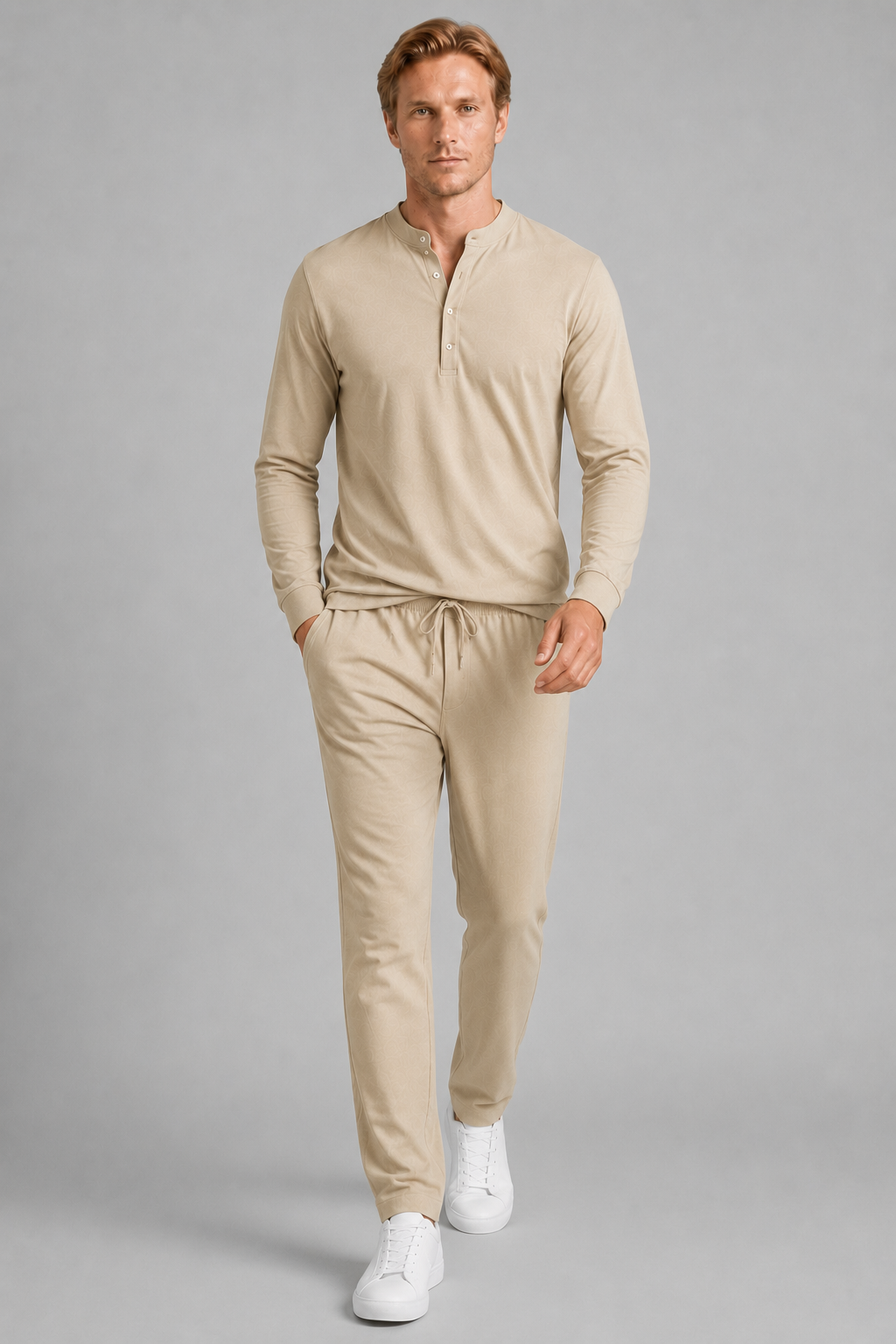 Herren Sommer-Set mit Stehkragen und Relaxed Fit Hose | Zweiteilig