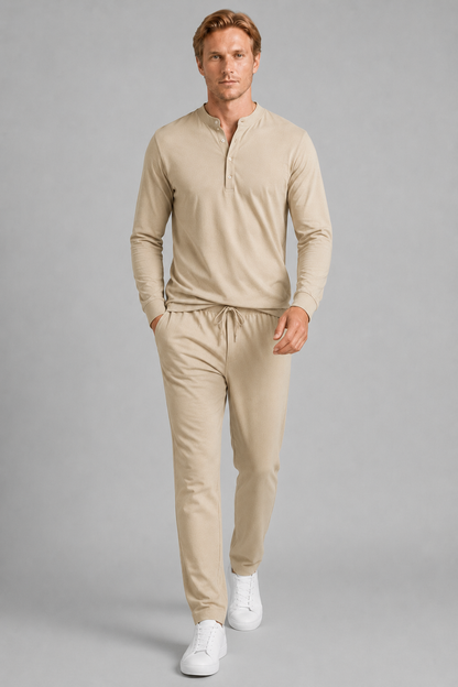 Herren Sommer-Set mit Stehkragen und Relaxed Fit Hose | Zweiteilig