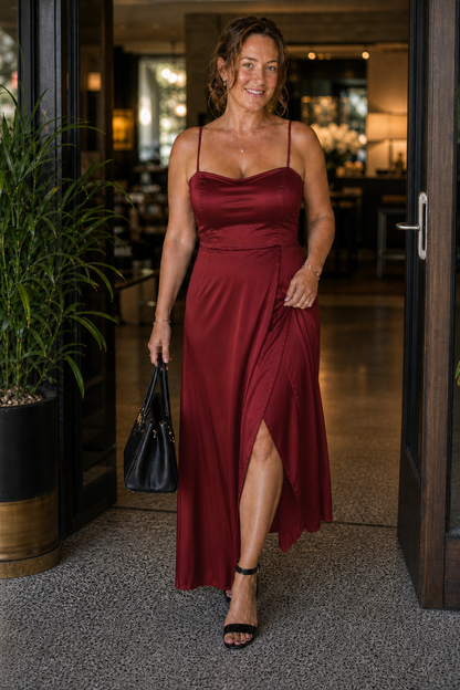 Kleid Hochzeitsgast Damen Maxi | Spaghettiträger & Wickelrock