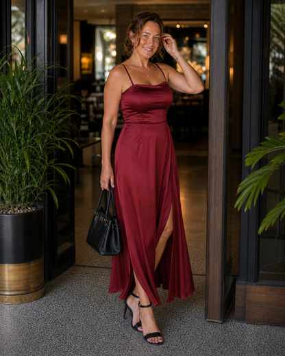 Kleid Hochzeitsgast Damen Maxi | Spaghettiträger & Wickelrock