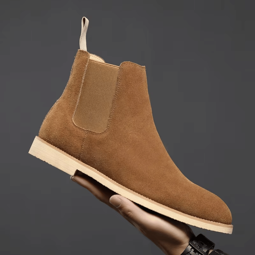 Lichtbruin Luxe suède Chelsea boots voor heren met elastische zijkanten en stevige zool, ideaal voor formele en casual outfits