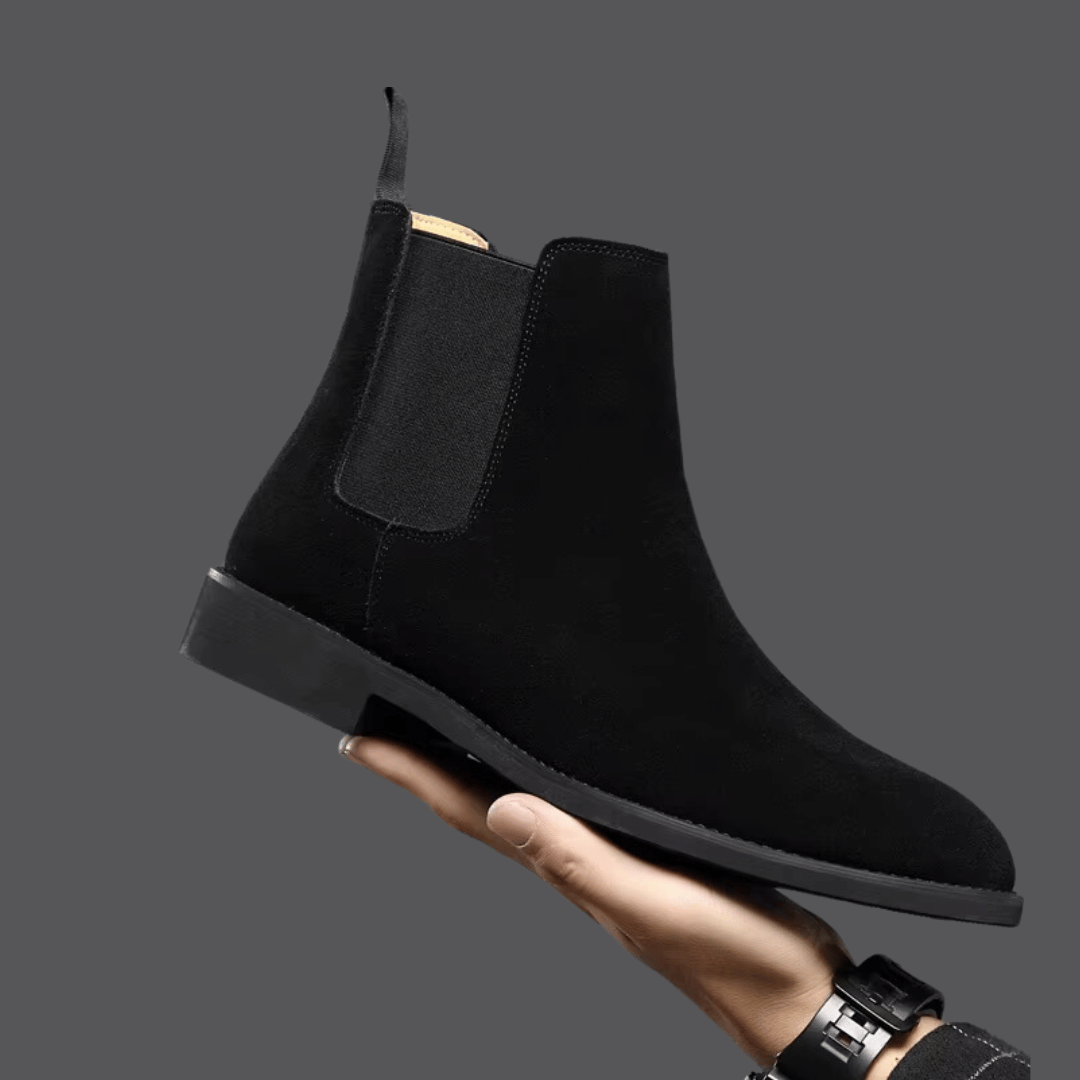 Zwart Luxe suède Chelsea boots voor heren met elastische zijkanten en stevige zool, ideaal voor formele en casual outfits