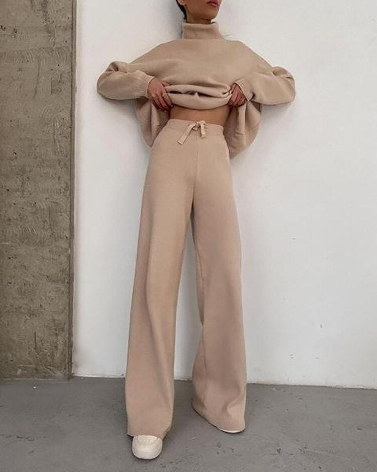 Chique Casual Set met Hoge Kraag