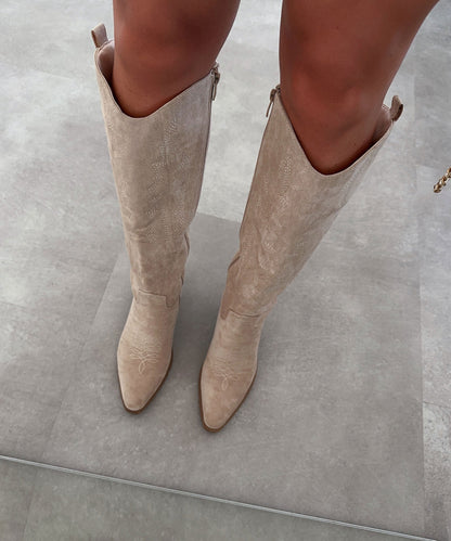 Liz Hoge Beige Cowboylaarzen Dames