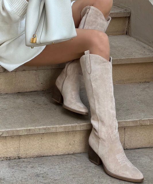 Liz Hoge Beige Cowboylaarzen Dames