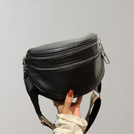 Zwart Trendy crossbody tas met dubbele rits en verstelbare schouderband, stijlvol en functioneel, ideaal voor dagelijks gebruik