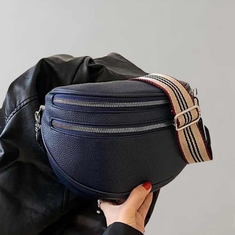 Donkerblauw Trendy crossbody tas met dubbele rits en verstelbare schouderband, stijlvol en functioneel, ideaal voor dagelijks gebruik