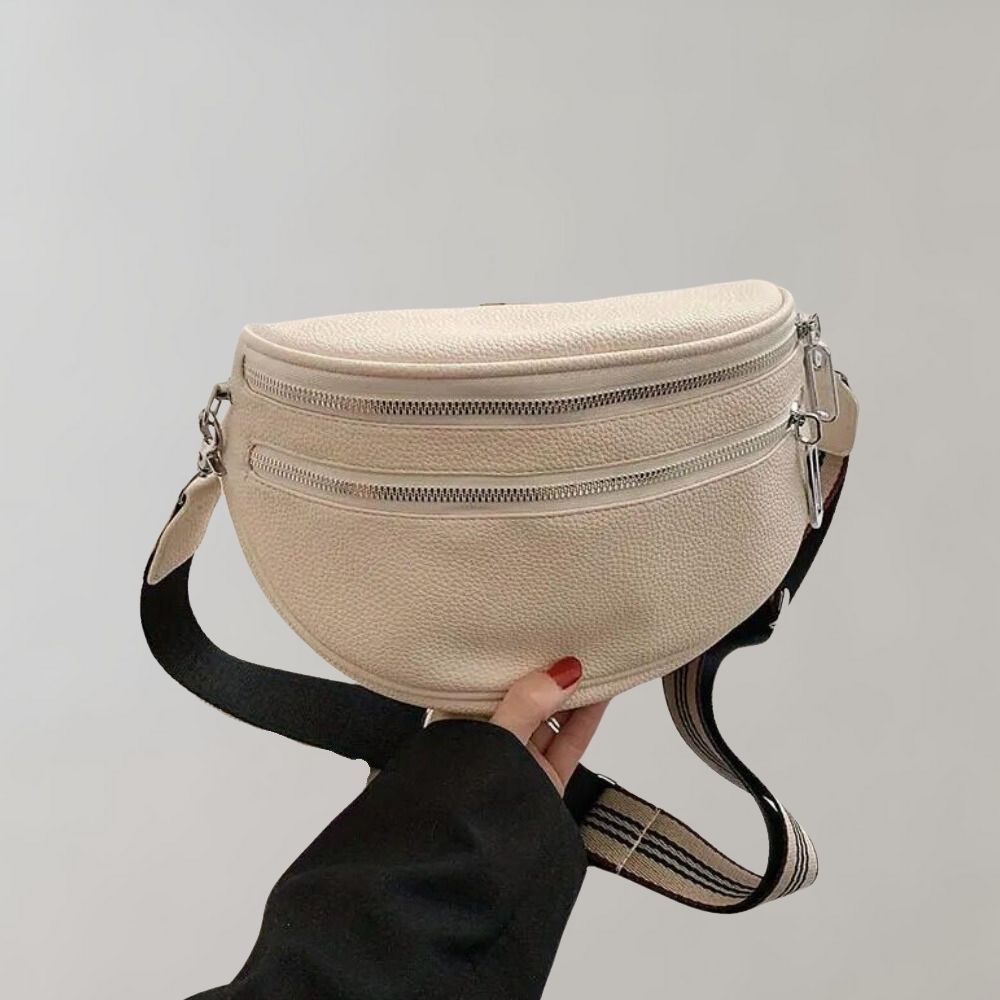 Beige Trendy crossbody tas met dubbele rits en verstelbare schouderband, stijlvol en functioneel, ideaal voor dagelijks gebruik