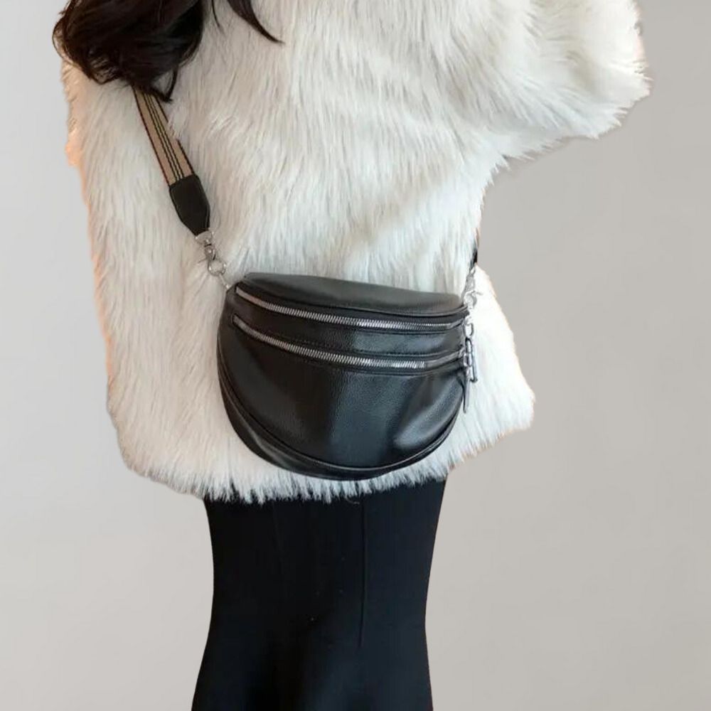 Trendy crossbody tas met dubbele rits en verstelbare schouderband, stijlvol en functioneel, ideaal voor dagelijks gebruik