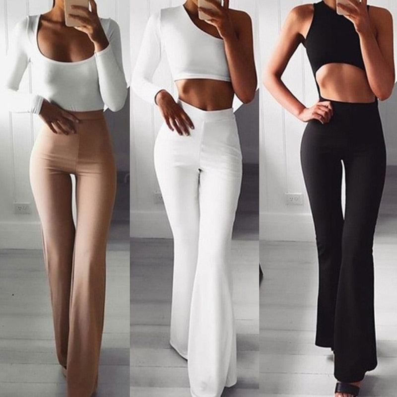 Dames High Waist Flared Broek – Elegante Stretch Uitlopende Broek T-E