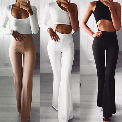Dames High Waist Flared Broek – Elegante Stretch Uitlopende Broek T-E