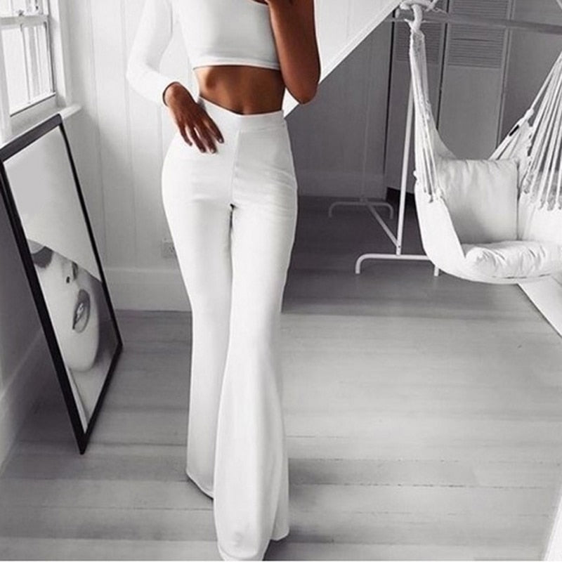 Dames High Waist Flared Broek – Elegante Stretch Uitlopende Broek T-E