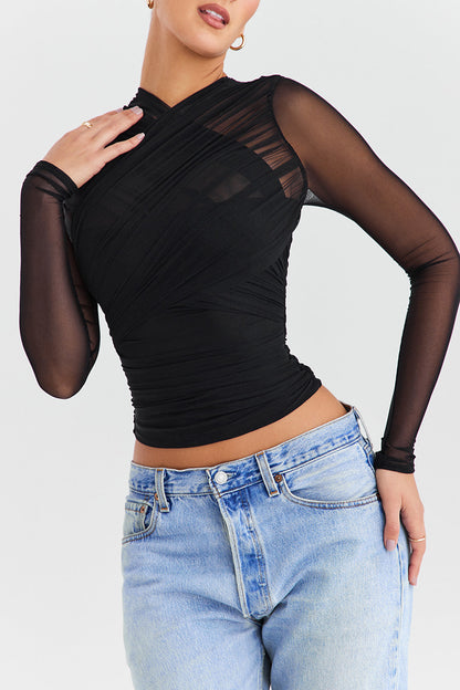 Elegante Mesh Top met Lange Mouwen