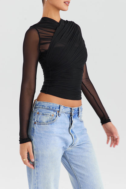 Elegante Mesh Top met Lange Mouwen