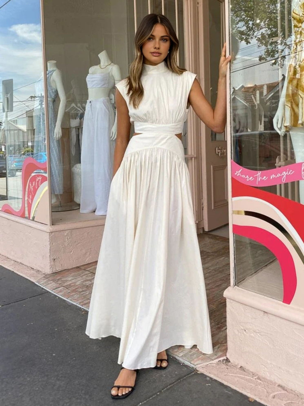 Elegante dames zomerjurk met cut-out taille – stijlvolle maxi jurk voor speciale gelegenheden