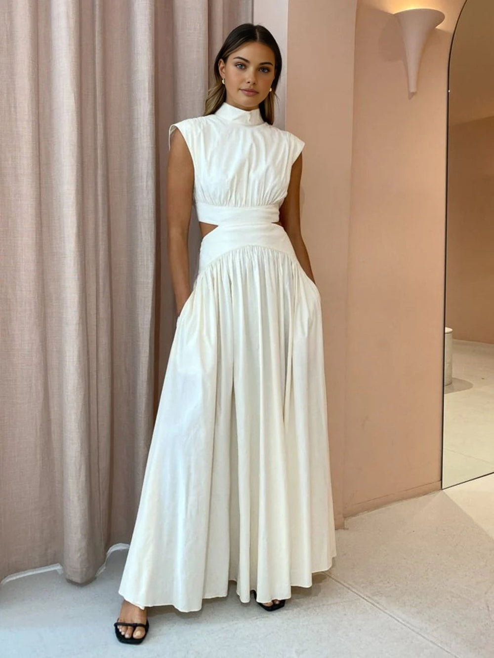 Elegante dames zomerjurk met cut-out taille – stijlvolle maxi jurk voor speciale gelegenheden